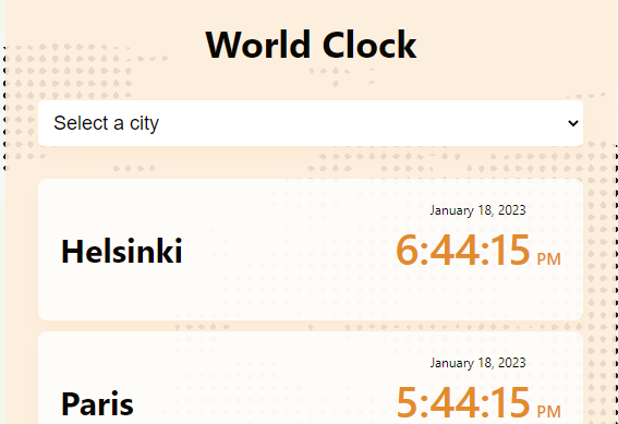 World clock app screenshot